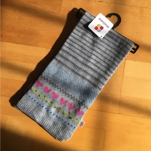 Dearfoams Fairisle Striped Scarf with Hearts, Sequins, Fray, Pink, Green