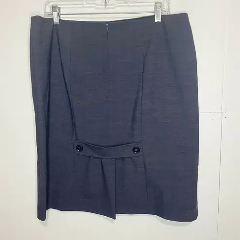 Alex Marie  Pencil Skirt Women's 14 Navy Wool Textured Button Detail Back Zip