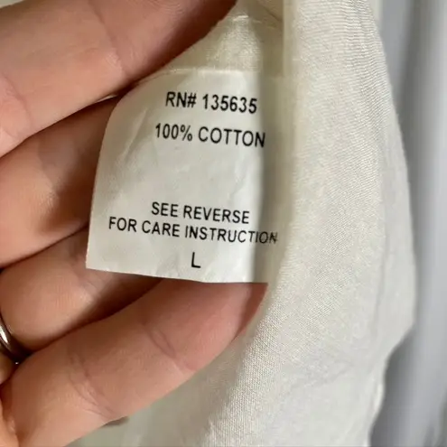 Love Sam Beaded Embroidered Tunic Top Blouse Beige Cotton Boho Women's L