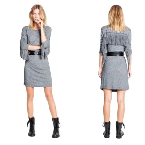Zadig & Voltaire Winter Fringes Wool/Angora Blend Mini Dress in Grey