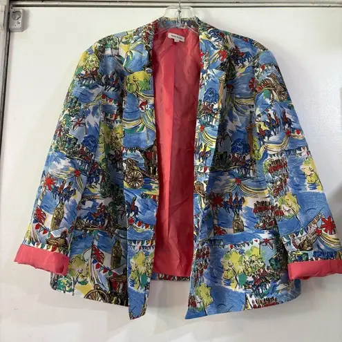 River Island Vintage London England Novelty Print Jacket Blazer Fun Art Travel