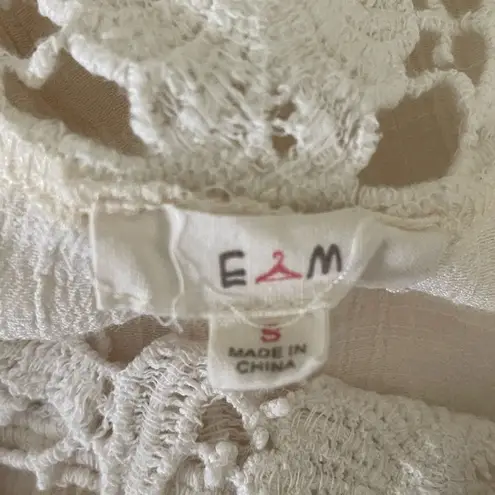 E & M Women Top S Ivory Crochet Bodice Cotton Cottagecore Fairy Boho Festival