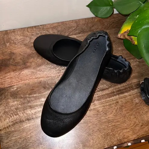 Quince Womens 8 Black Leather On the Go Ballet Flats Comfort Slip On Shoes