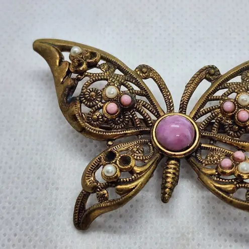 Vintage West Germany Gold, Pink, & White Butterfly Brooch Pink
