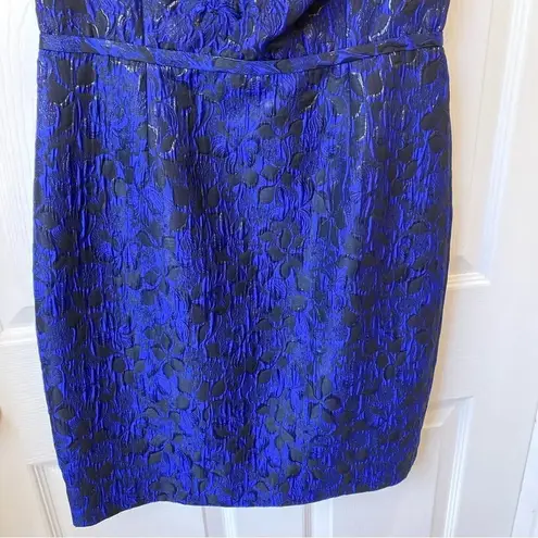 RICKIE FREEMAN TERI JON Off Shoulder Jacquard Dress Royal Blue Size 8 Cocktail