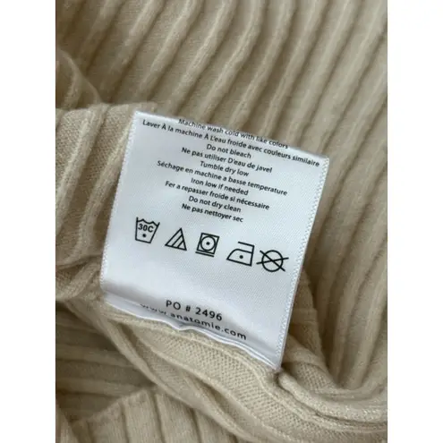 Anatomie Cream Beige Ribbed Sweater Midi Knit Dress Large Long Sleeve Sheath