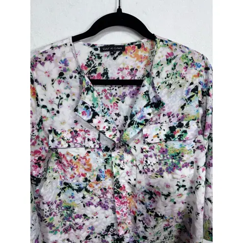 Violet+Claire Violet & Claire Floral Blouse Women's Medium Button Front Pocket 3/4 Sleeve Top