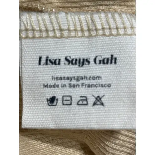 Lisa Says Gah Ribbed Beige Halter Crop Top Y2K Lace Back Cotton Knit Size XS