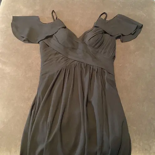 Women’s Black Full Length Cold Shoulder Chiffon Formal Dress Leg Slit Size 8