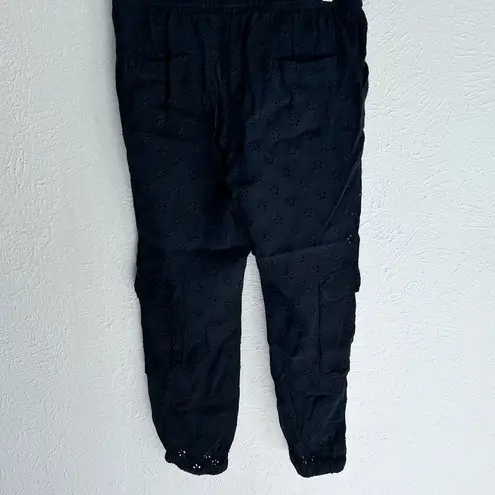 Johnny Was Speir Embroidered Eyelet Jogger Pant Black Medium