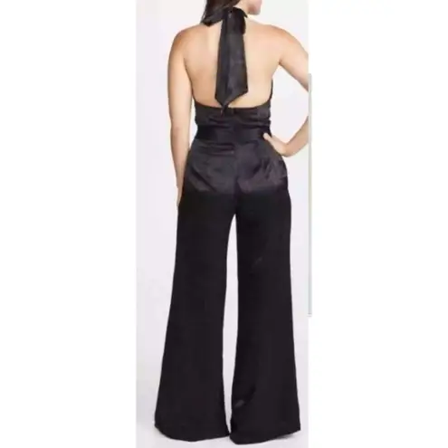 USA Made MISA Black Satin Special Occasion Backless Jumpsuit Wide Leg Sandra