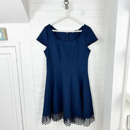 Donna Ricco New York Navy Scuba Mesh Trim Dress Size 16