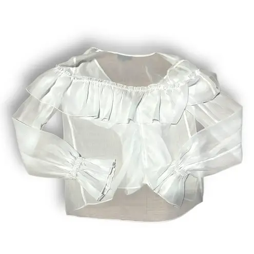Majorelle Mariel Blouse White Ruffle Long Sleeve Chiffon Vneck Top Sz XXS