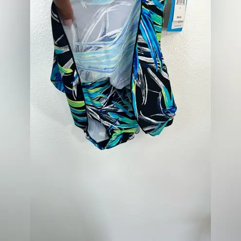 Azul NWT Blue and Green One Piece Flutter Skirt Swimsuit Tropical Print Size 8
