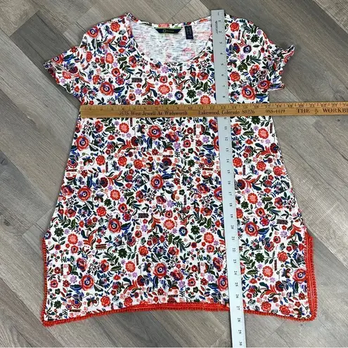 C Wonder Floral PomPom Hem Tunic Tee Shirt White Multi XXS