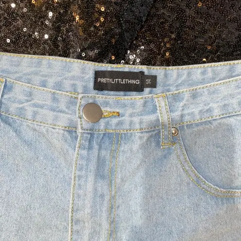 Pretty Little Thing PLT Extreme Thigh Rip Denim Shorts Size 14 thumbnail 4