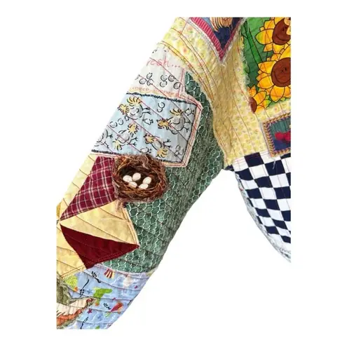 Vintage handmade patchwork quilt farm theme eggs chickens unique plaid L/XL Gold Size L