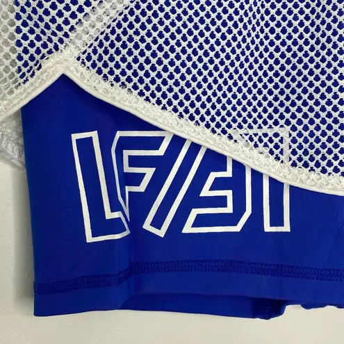 LF  Blue White Logo Mesh Overlay Fishnet Biker Shorts Women's Size Small S NWT