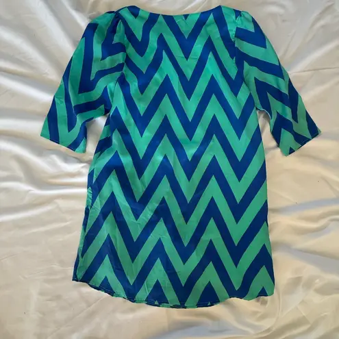 Everly 289  Blue and Green Chevron Tunic Dress Work Small