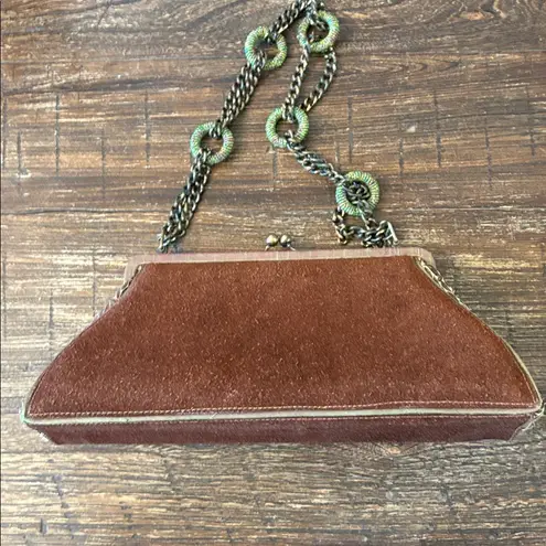 Mary Frances Vintage Embroidered Purse Beaded Floral Chain Strap Kiss Lock Bag Purple