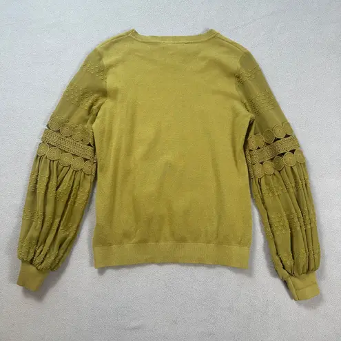 Siani Milano Sweater Olive Green M Women Crew Neck Bishop Sleeve Embroidered Size M