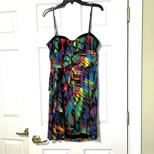 Bisou Bisou Bisou Michele Bohbot Abstract Multi color dress spaghetti straps 10