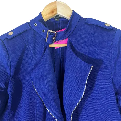 Chocolate USA NWT Cropped Jacket Womens M Navy Open Front Cutout Choker Moto