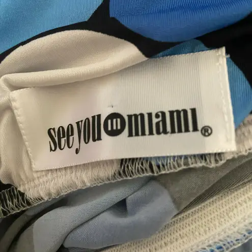 See You in Miami Womens Top Sz S M Blue Black White Maternity Polka Dot NEW