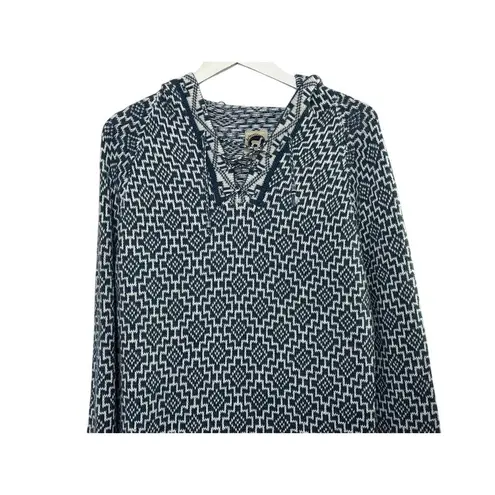 Artesania Geometric Blue & White Peruvian Alpaca Hooded Sweater Dress Sz Large