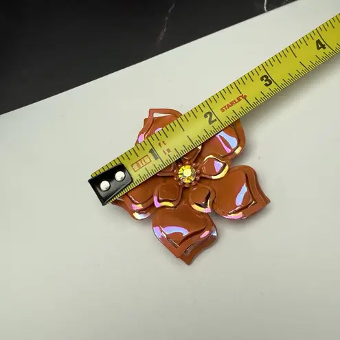 Retro Orange Enamel Metal Flower Brooch Pin AB Aurora Borealis Rhinestone