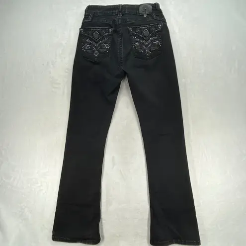 Western Blue Black Jeans Bootcut Rhinestone Embellished Denim Jeans Sz 26