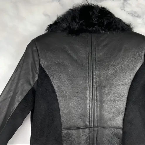 Boutique Ashley B Leather Shearling Wool Zipper Cowl Moto Biker Coat Jacket Black S $1795