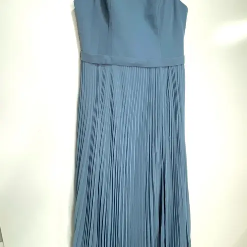 Azazie  Lindie A-Line Pleated Chiffon Floor Length Bridesmaid Dress Dusty Blue 10