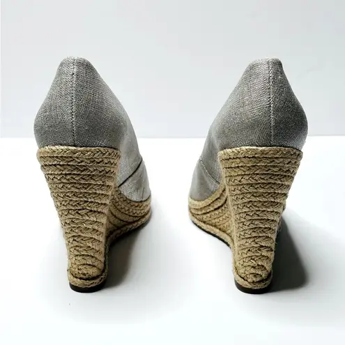 Schutz Silver Linen Blend Platform Espadrille Wedge Heel Shoes Size 7