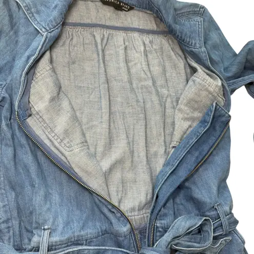 Veronica Beard Jeans Denim Romper Zip Up Long Sleeve Belted Size M Blue Size M