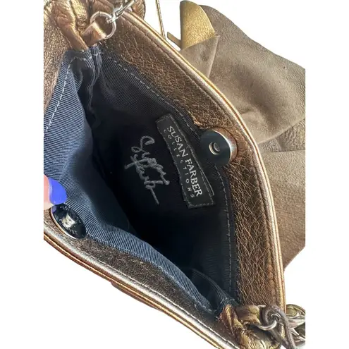 SUSAN FARBER Vintage Autographed Bronze Leather Lizard Embellished Handbag Gold