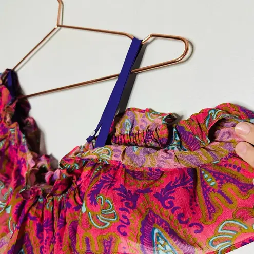 FIGUE Womens Floral Print Pink Cold Shoulder Waist Tie Tassel Maxi Dress Size XS