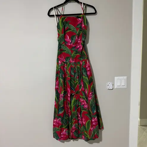 Farm Rio Red Dream Garden Lenzing Ecovero Euroflax Maxi Dress Red Sizd Small