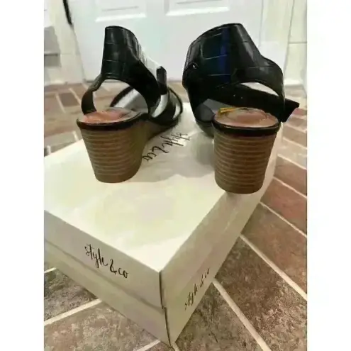 Style & Co  Black Croc Wedge Sandals‎ size 6.5 NWB