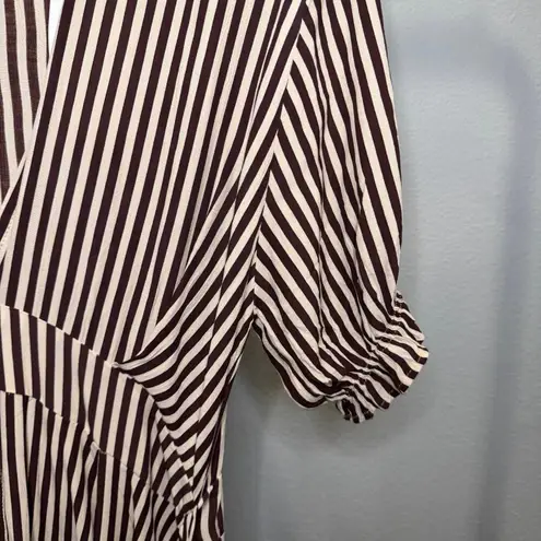 Faithfull the Brand Farah Midi Dress Brown Brighton Stripe Size 8 NWT