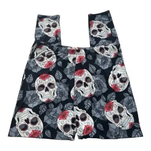 Women Black Gothic Rose & Skull Print Leggings Plus Size 3X