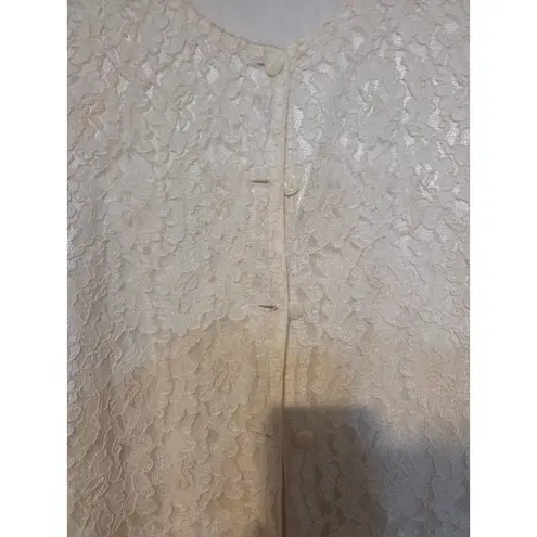 Floral Trim Vintage Cream Jacket, Romantic Lace Blazer, Handmade Outerwear Size M