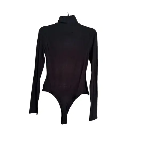 We Wore What  Turtleneck Long Sleeve Bodysuit Ribbed Black Size L