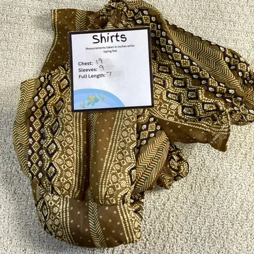 French Kiss Boho Puff Sleeve Crop Top Tie Back Tribal Print L