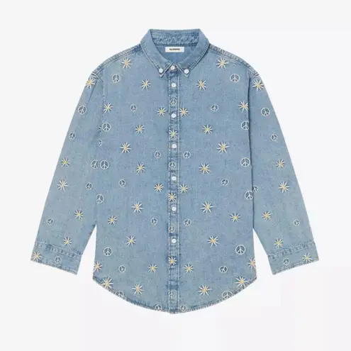 Sandro Celestine embroidered denim button down shirt sz small (1)