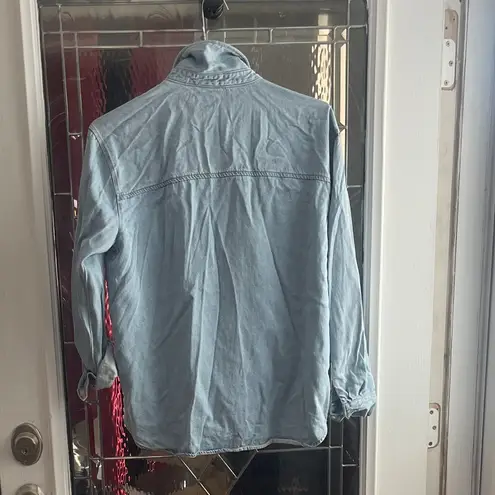 Jane + Delancey Womens Large Denim Chambray Shirt Long Sleeve Top Soft Pockets Blue