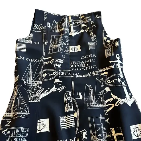 Pardue Les Navy Midi Dress Cruise Ocean Anchor Sea Print Button Size 4 Women's Blue