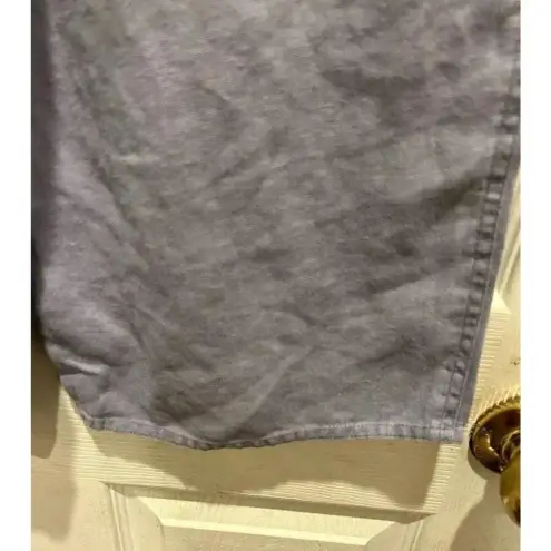 J.Jill ‎ Wide Leg Cropped Pants 14 Chambray Blue  Purple Floral 100% Linen