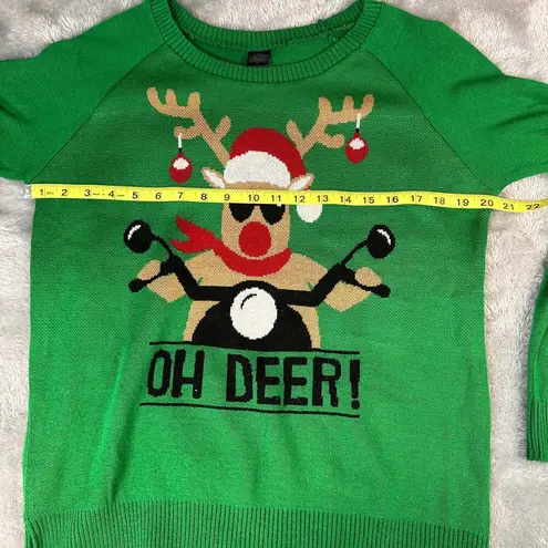 LOL Vintage Christmas Sweater Womens Large Green Oh Deer Pullover Crew Neck