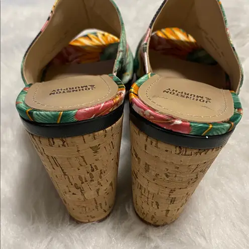 Johnston & Murphy Angie tropical floral open toe cork wedge mules size 9